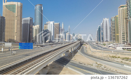 Amazing view on Sheikh Zayed road surrounded Dubai Marina and JLT skyscrapers 136787262