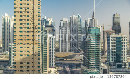Amazing colorful dubai marina skyline during sunset timelapse 136787264