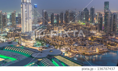 Dubai downtown day to night timelapse. Top view from above Dubai downtown day to night timelapse. Top view from above 136787437
