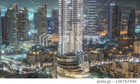 Dubai downtown night timelapse. Top view from above Dubai downtown night timelapse. Top view from above 136787440