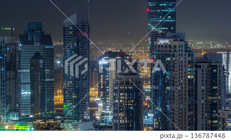 Dubai downtown night timelapse. Top view from above Dubai downtown night timelapse. Top view from above 136787448