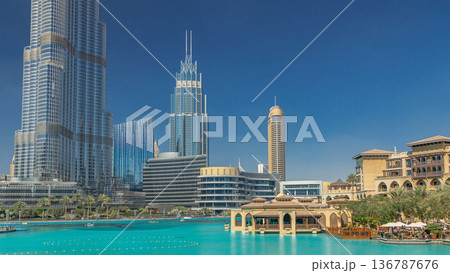 Fountain pool from bridge in Burj park timelapse in Downtown Fountain pool from bridge in Burj park timelapse in Downtown 136787676