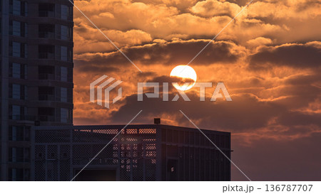 Sunrise timelapse in Dubai Marina in Dubai, UAE. Sunrise timelapse in Dubai Marina in Dubai, UAE. 136787707