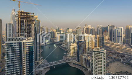 Amazing colorful dubai marina skyline during sunset timelapse 136787762