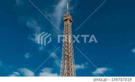 The Eiffel tower timelapse from waterfront at the river Seine in Paris 136787819