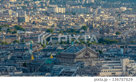 Panorama of Paris aerial timelapse, France. Top view from Montmartre viewpoint. 136787829