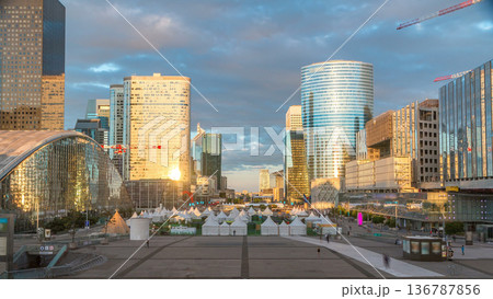 Unique skyscraper timelapse in famous financial and business district of Paris - La Defense. Unique skyscraper timelapse in famous financial and business district of Paris - La Defense. 136787856