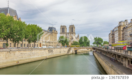 Notre Dame de Paris and Seine timelapse hyperlapse is the one of the most famous symbols of Paris 136787859