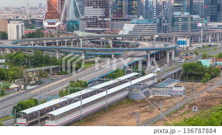 Small Ring of the Moscow Railways timelapse in Moscow, Russia. Shelepikha Station 136787884