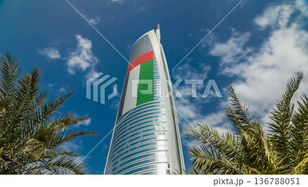 Jumeirah Lakes Towers in Dubai, United Arab Emirates, Dubai, skyscrapers timelapse 136788051
