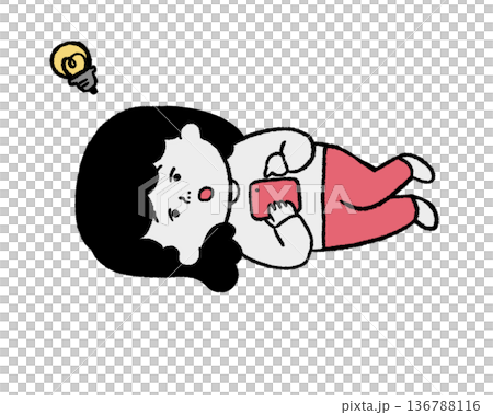 一位女士在睡夢中玩手機時突然有了主意(紅色) 一位女士在睡夢中玩手機時突然有了主意(紅色) 136788116