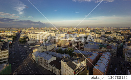 Panoramic view of the building from the rooftop of center Moscow timelapse, Russia Panoramic view of the building from the rooftop of center Moscow timelapse, Russia 136788122