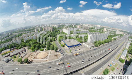Traffic on the elevated avenue road aerial timelapse overpass on highway in a big city 136788148
