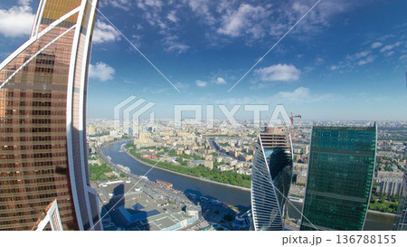 Aerial panorama of the buildings from the rooftop of Moscow International Business Center skyscraper timelapse, Russia Aerial panorama of the buildings from the rooftop of Moscow International Business Center skyscraper timelapse, Russia 136788155