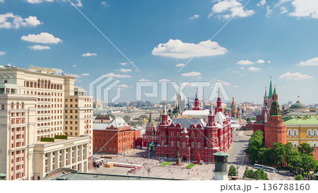 View of Manezh Square, Hotel Moscow, historical Museum and Kremlin timelapse in Moscow, Russia. View of Manezh Square, Hotel Moscow, historical Museum and Kremlin timelapse in Moscow, Russia. 136788160