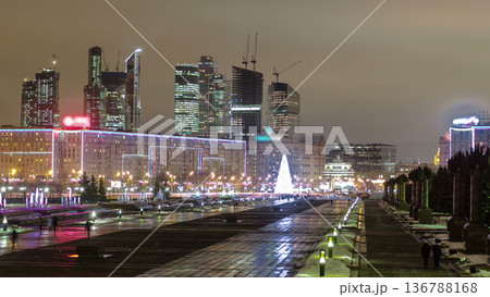 View from Poklonnaya Hill business center Moscow City timelapse hyperlapse. Russia, Moscow View from Poklonnaya Hill business center Moscow City timelapse hyperlapse. Russia, Moscow 136788168