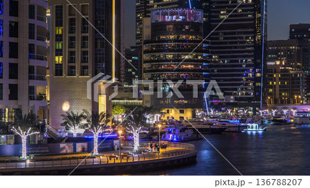 Dubai Marina towers and canal in Dubai day to night timelapse Dubai Marina towers and canal in Dubai day to night timelapse 136788207