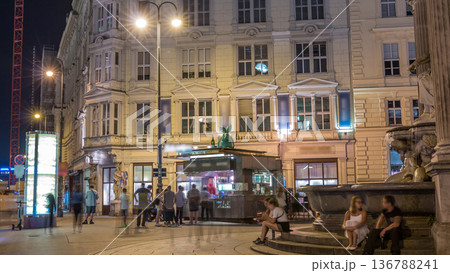 Street food kiosk and sausage stand night timelapse in Vienna Street food kiosk and sausage stand night timelapse in Vienna 136788241