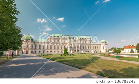 Belvedere palace with beautiful floral garden timelapse hyperlapse, Vienna Austria Belvedere palace with beautiful floral garden timelapse hyperlapse, Vienna Austria 136788245