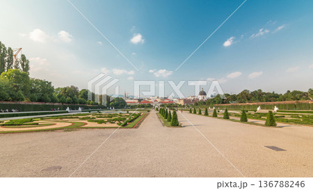 Belvedere palace with beautiful floral garden timelapse hyperlapse, Vienna Austria Belvedere palace with beautiful floral garden timelapse hyperlapse, Vienna Austria 136788246