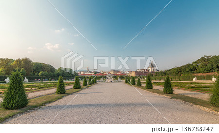 Belvedere palace with beautiful floral garden timelapse hyperlapse, Vienna Austria Belvedere palace with beautiful floral garden timelapse hyperlapse, Vienna Austria 136788247