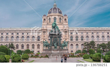 Empress Maria Theresia Monument timelapse and Art History Museum in Vienna, Austria. 136788251