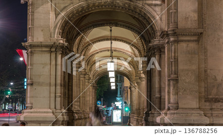 Arch with columns of Vienna Opera night timelapse. 136788256