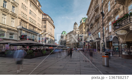 People is walking in Graben St. timelapse hyperlapse, old town main street of Vienna, Austria. 136788257