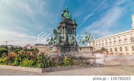 Empress Maria Theresia Monument timelapse hyperlapse and Museums Quartier on a background in Vienna, Austria. Empress Maria Theresia Monument timelapse hyperlapse and Museums Quartier on a background in Vienna, Austria. 136788265