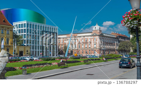 New building of Croatian Music Academy timelapse in Zagreb, Croatia. 136788297
