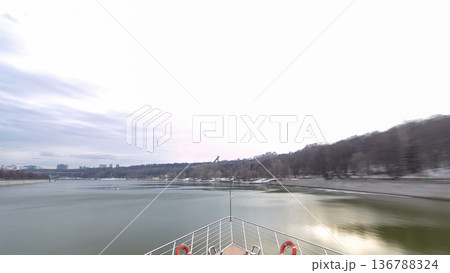 Moscow River. River cruise ships on the Moscow river winter timelapse hyperlapse Moscow River. River cruise ships on the Moscow river winter timelapse hyperlapse 136788324