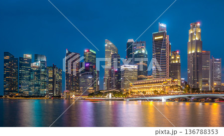 Stunning twilight view of Singapore city cityscape skyscrapers day to night timelapse 136788353