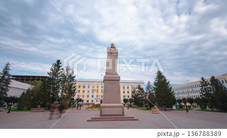 Monument to Abai in Uralsk timelapse hyperlapse. Monument to Abai in Uralsk timelapse hyperlapse. 136788389