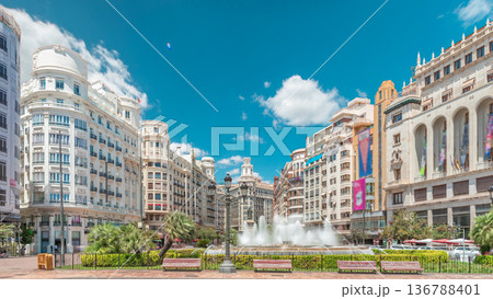Fountain on Town Hall Square timelapse hyperlapse in Valencia, Spain Fountain on Town Hall Square timelapse hyperlapse in Valencia, Spain 136788401