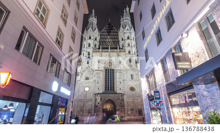 St. Stephen's Cathedral night timelapse hyperlapse, the mother church of Roman Catholic Archdiocese of Vienna, Austria St. Stephen's Cathedral night timelapse hyperlapse, the mother church of Roman Catholic Archdiocese of Vienna, Austria 136788438