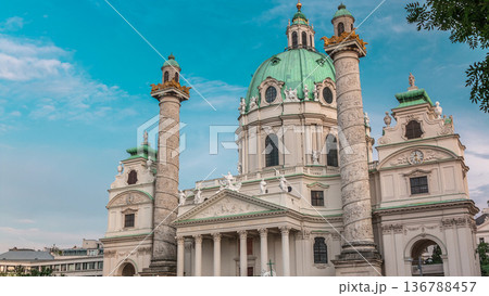 Karlskirche on the Karlsplatz square timelapse in Vienna, Austria. Karlskirche on the Karlsplatz square timelapse in Vienna, Austria. 136788457