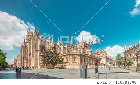 Seville Cathedral and Giralda Tower timelapse hyperlapse, Spain Seville Cathedral and Giralda Tower timelapse hyperlapse, Spain 136788500