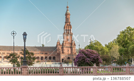 Plaza de Espana timelapse hyperlapse in Seville, Spain 136788507
