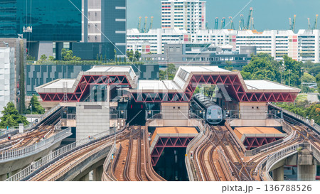 Jurong East Interchange metro station aerial timelapse, one of the major integrated public transportation hub in Singapore 136788526