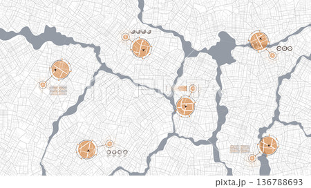 Online tracking and monitoring of vehicle. Analysis driverless or self driving cars at roads map. Autonomous vehicle remote sensing system. Isometric view on movement. Vector illustration 136788693