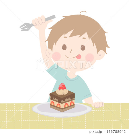 ケーキを食べる男の子 136788942
