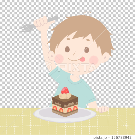 ケーキを食べる男の子 136788942