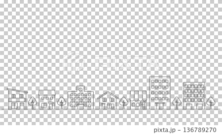 城市景觀插畫橫幅背景，手繪線條畫，橫向，16:9 136789270