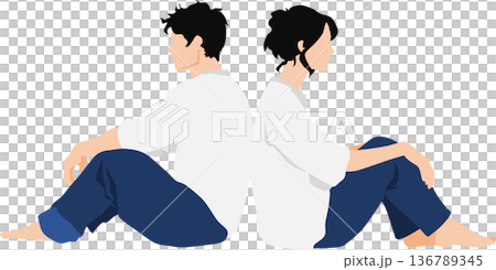 一幅男女背靠背站立的插圖 136789345