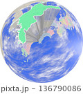 地球上空から見た、浮かび上がる愛媛県のプラネット風地図 136790086