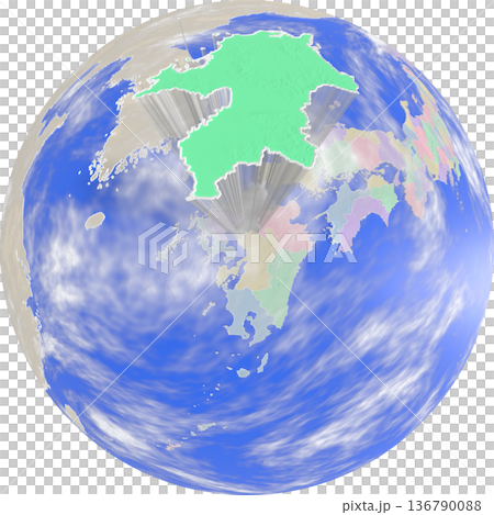 地球上空から見た、浮かび上がる福岡県のプラネット風地図 136790088