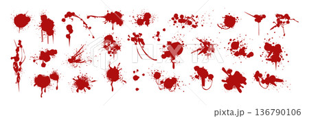 Spray paint drips, red inky blots, graffiti splatters or speckles with horror crime effect 136790106