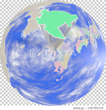 從地球上方看到的佐賀縣的行星狀地圖 136790129