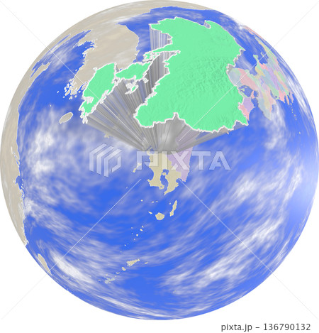 地球上空から見た、浮かび上がる熊本県のプラネット風地図 地球上空から見た、浮かび上がる熊本県のプラネット風地図 136790132