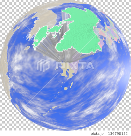 從上方俯瞰熊本縣，呈現出類似行星的地圖形狀。 136790132